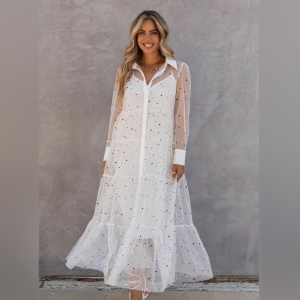 English Factory White Ruffled Tiered Dress Size S